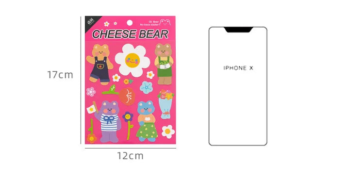 Kawaii Cheese Bear Stickers Scrapbooking Decorative Sticker Korean DIY Diary Album Stick Label School Stationery (Online Order Only)