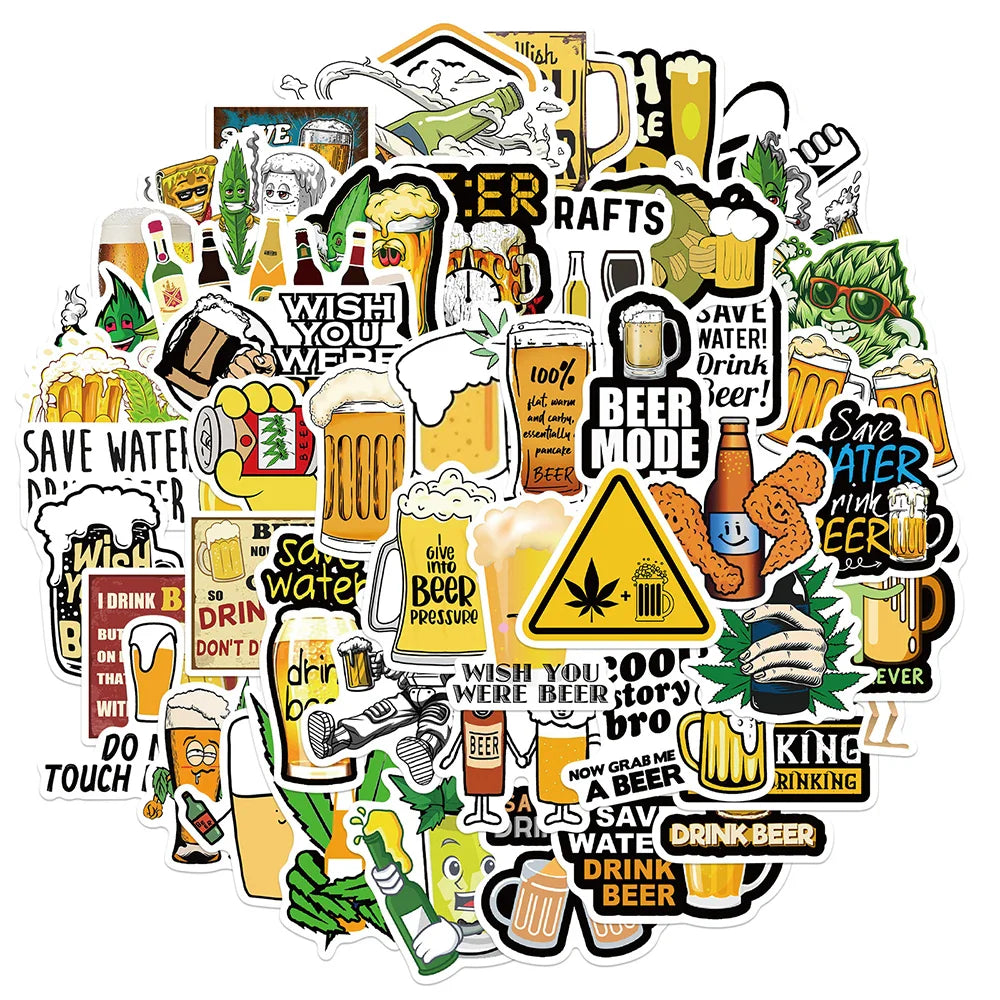 Funny Beer Graffiti Stickers Pack - Waterproof for Skateboard, Guitar, Laptop, Luggage, Car, Motorcycle, Kid Toy (Online Order Only)