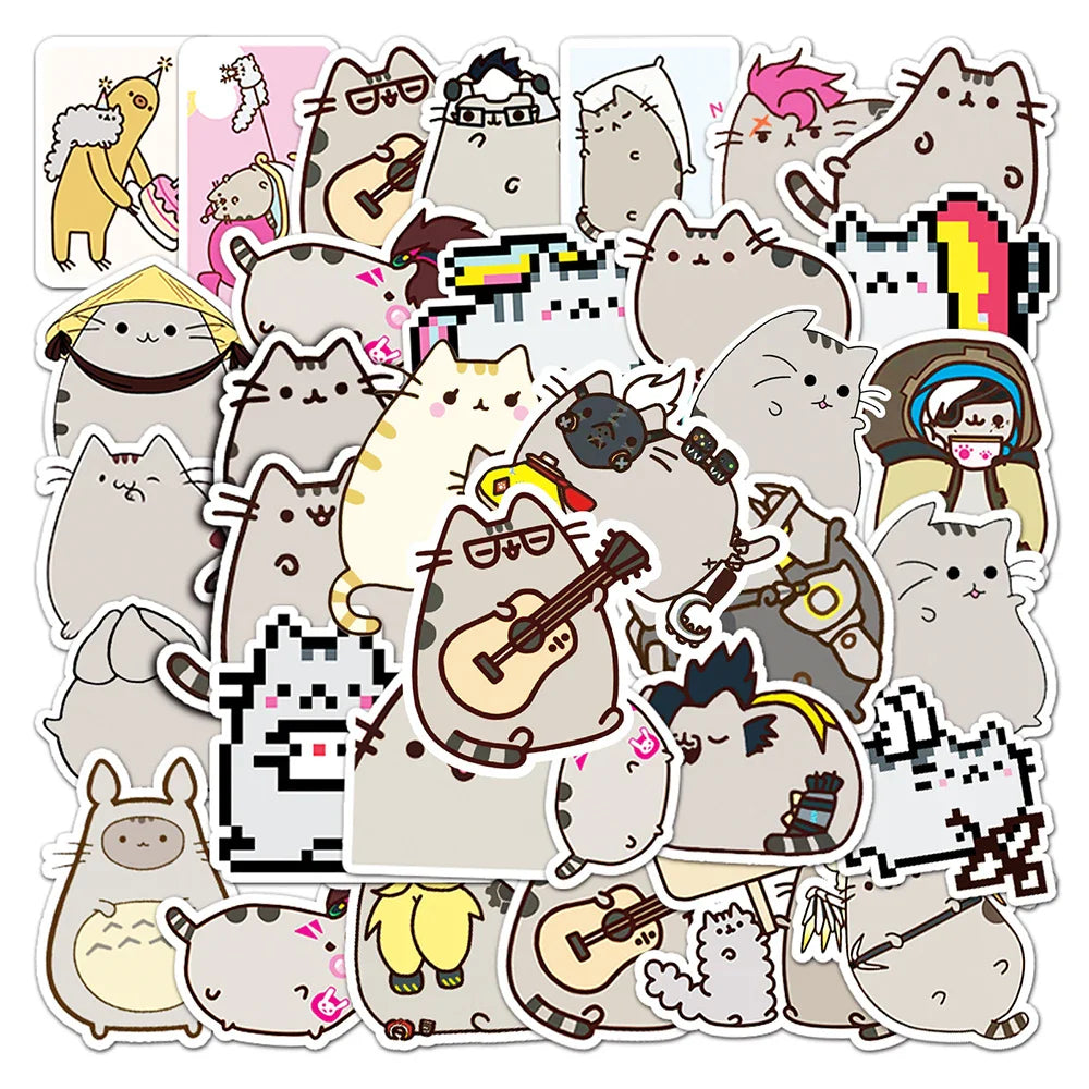 Chunky Cat Pixel Cartoon Stickers - Waterproof Decals for Kids (10/30/50pcs) (ONLINE ORDER ONLY)