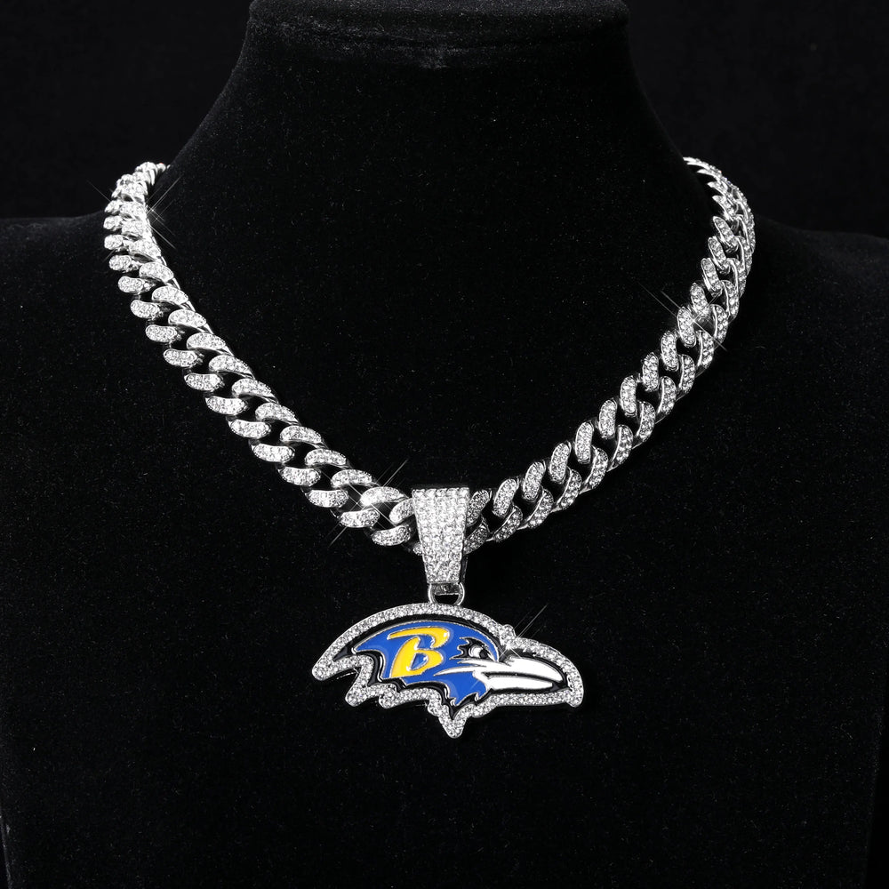 Sports Customized LOGO Pendant Necklace with Iced Out Cuban Chains for Football Fans Birthday Gifts (ONLINE ORDER ONLY)