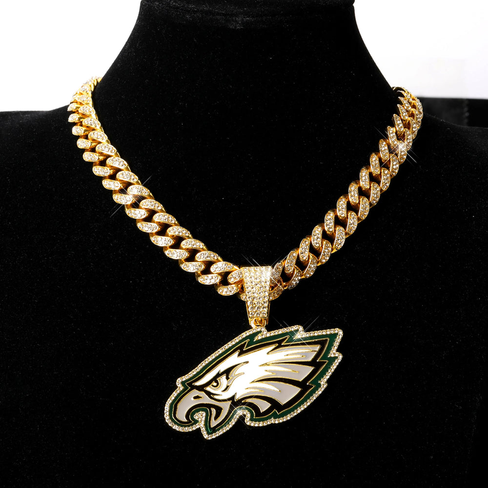 Sports Customized LOGO Pendant Necklace with Iced Out Cuban Chains for Football Fans Birthday Gifts (ONLINE ORDER ONLY)