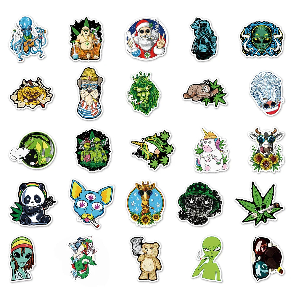 10/30/50/100PCS Funny Leaves Character Smoking Waterproof Stickers Graffiti Decals Motorcycle Laptop Guitar Phone Cool Sticker (ONLINE ORDER ONLY)