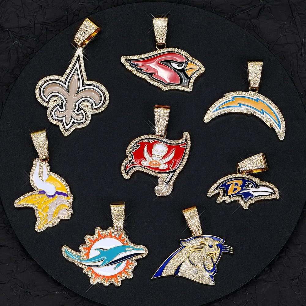Sports Customized LOGO Pendant Necklace with Iced Out Cuban Chains for Football Fans Birthday Gifts (ONLINE ORDER ONLY)