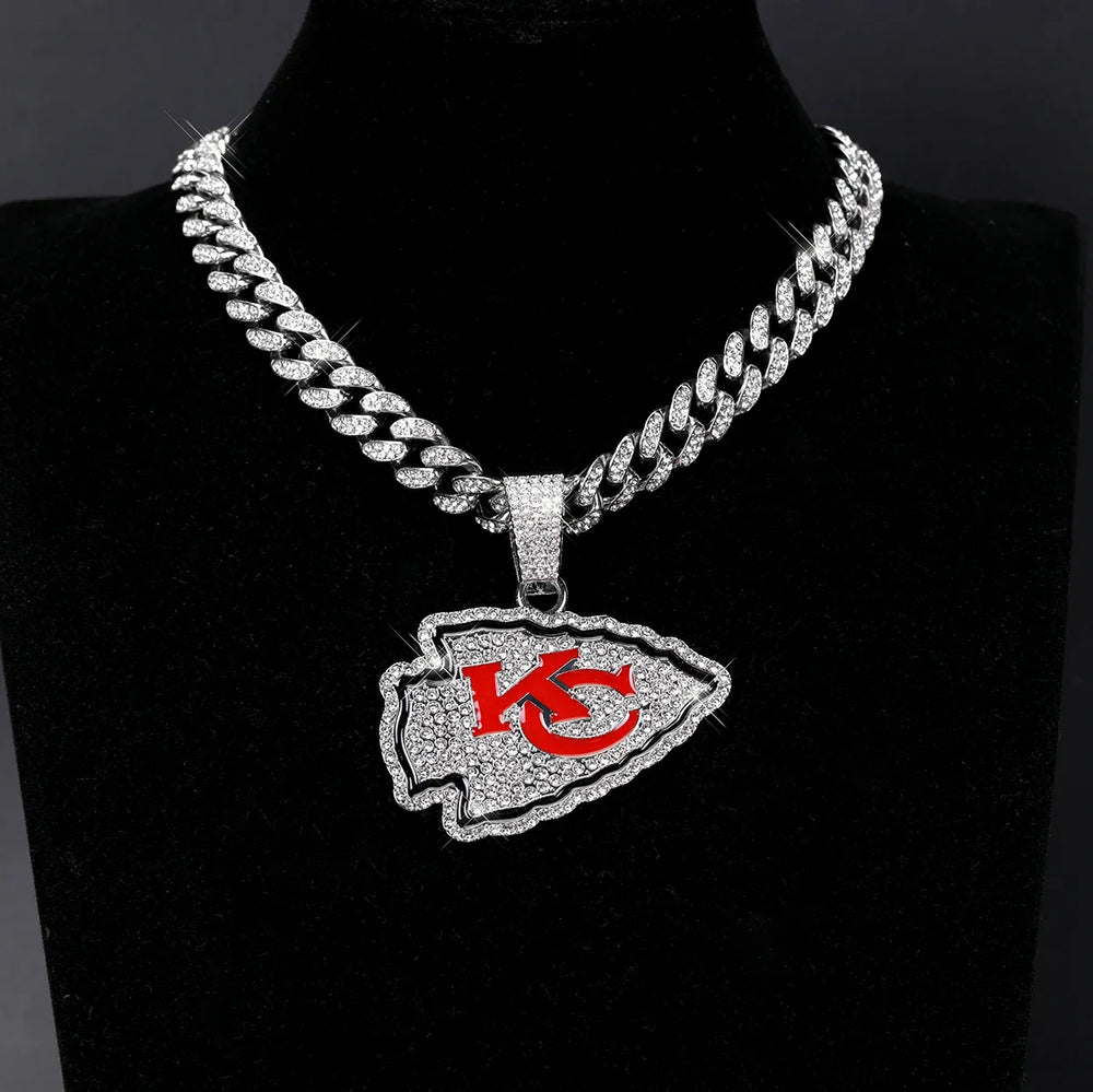Sports Customized LOGO Pendant Necklace with Iced Out Cuban Chains for Football Fans Birthday Gifts (ONLINE ORDER ONLY)