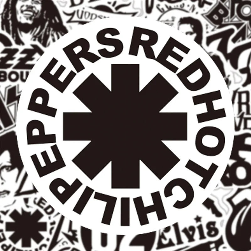 10/30/50PCS Cool Black and White Rock Band Logo Waterproof Stickers Decals Skateboard Guitar Motorcycle Phone Graffiti Sticker (ONLINE ORDER ONLY)