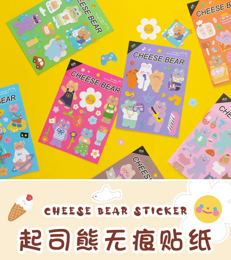 Kawaii Cheese Bear Stickers Scrapbooking Decorative Sticker Korean DIY Diary Album Stick Label School Stationery (Online Order Only)