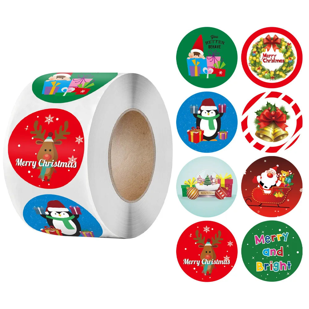 100-500Pcs Merry Christmas Sticker Christmas Party Holiday Decoration Gift Sealing Glue Baking Packaging Sticker Label 1inch (ONLINE ORDER ONLY)