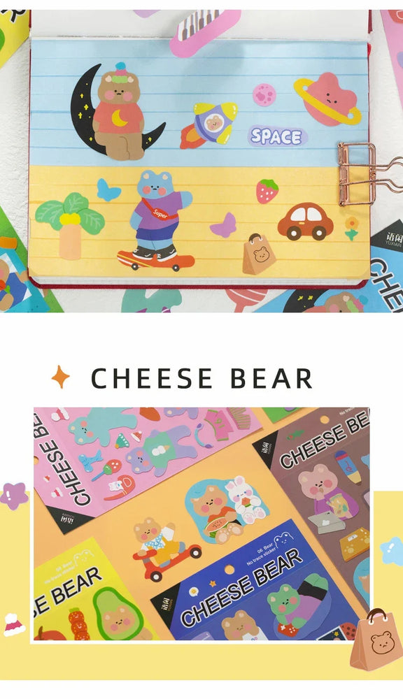 Kawaii Cheese Bear Stickers Scrapbooking Decorative Sticker Korean DIY Diary Album Stick Label School Stationery (Online Order Only)
