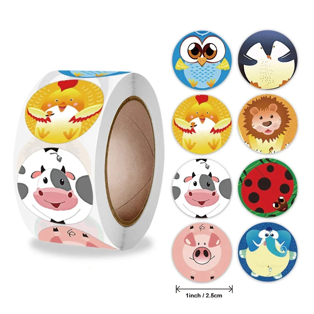 Stickers 500 Pcs/roll Teacher Rewards And Encourages Children Toys Cute Animal Stickers Sealing Stickers (ONLINE ORDER ONLY)