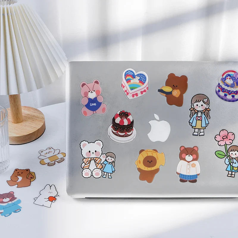 15Pcs/lot Cute Rabbit Bear Stickers PET Scrapbooking Stickers Decorative Ablum Diary For Children Stationery (ONLINE ORDER ONLY)