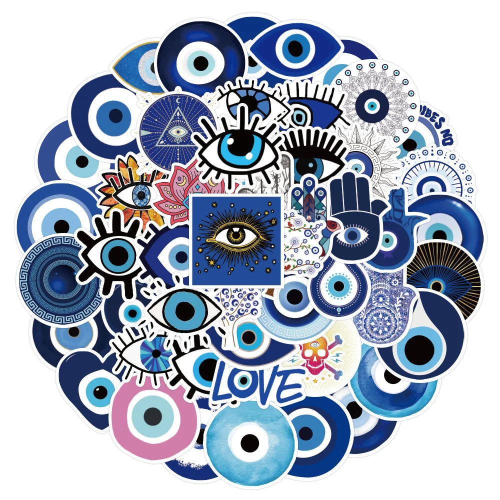 10/30/50pcs Cool Turkish Evil Eye Graffiti Stickers Aesthetic Cartoon Decals Kids Toy DIY Diary Laptop Luggage Phone Car Sticker (ONLINE ORDER ONLY)