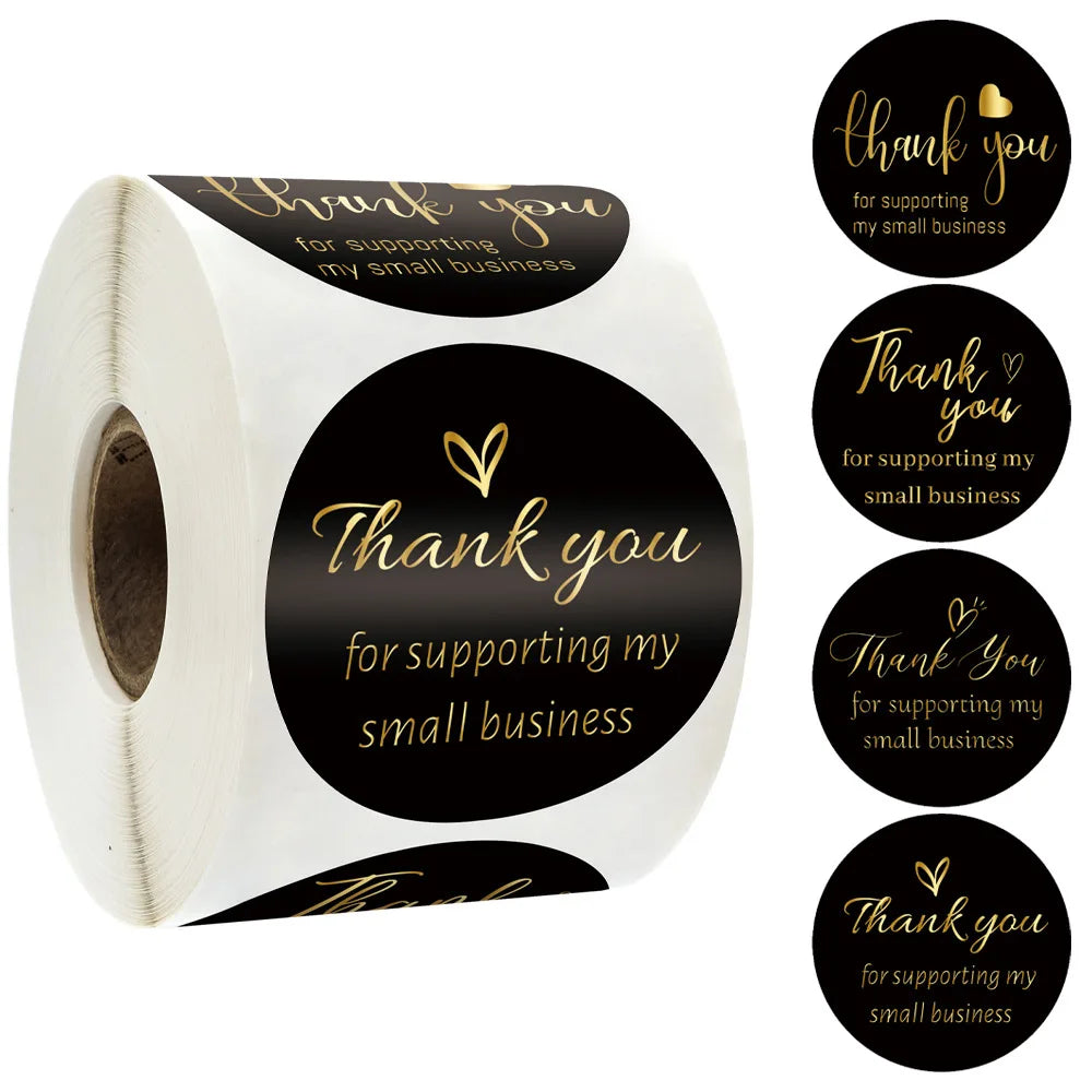 500Pcs/roll THANK YOU Stickers Four Color Business Card Set Customer Business Sealing Sticker Labels Birthday Wedding Gifts Card (ONLINE ORDER ONLY)