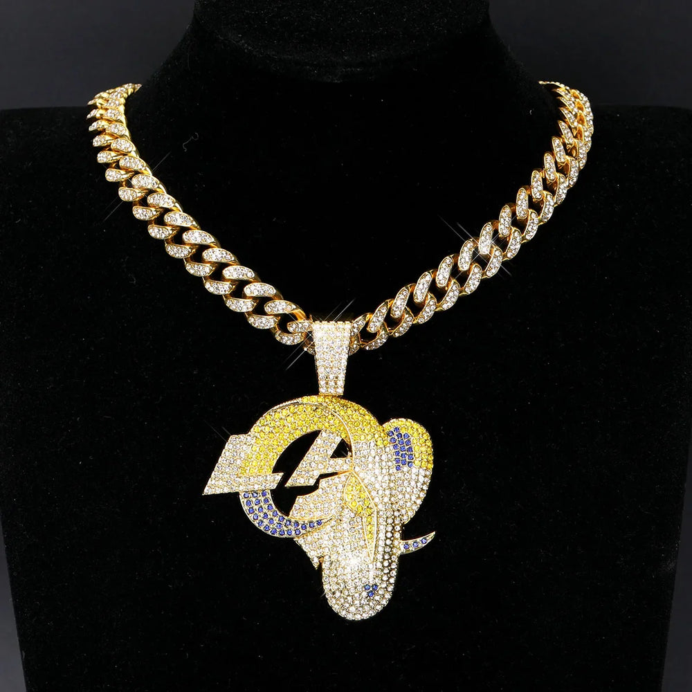 Sports Customized LOGO Pendant Necklace with Iced Out Cuban Chains for Football Fans Birthday Gifts (ONLINE ORDER ONLY)