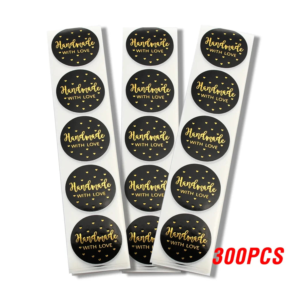 100-500pcs Black Handmade With Love 1 Inch Baking Label Wedding Sticker Party Label Decoration Envelope Seal Stationery Sticker (Online Order Only)