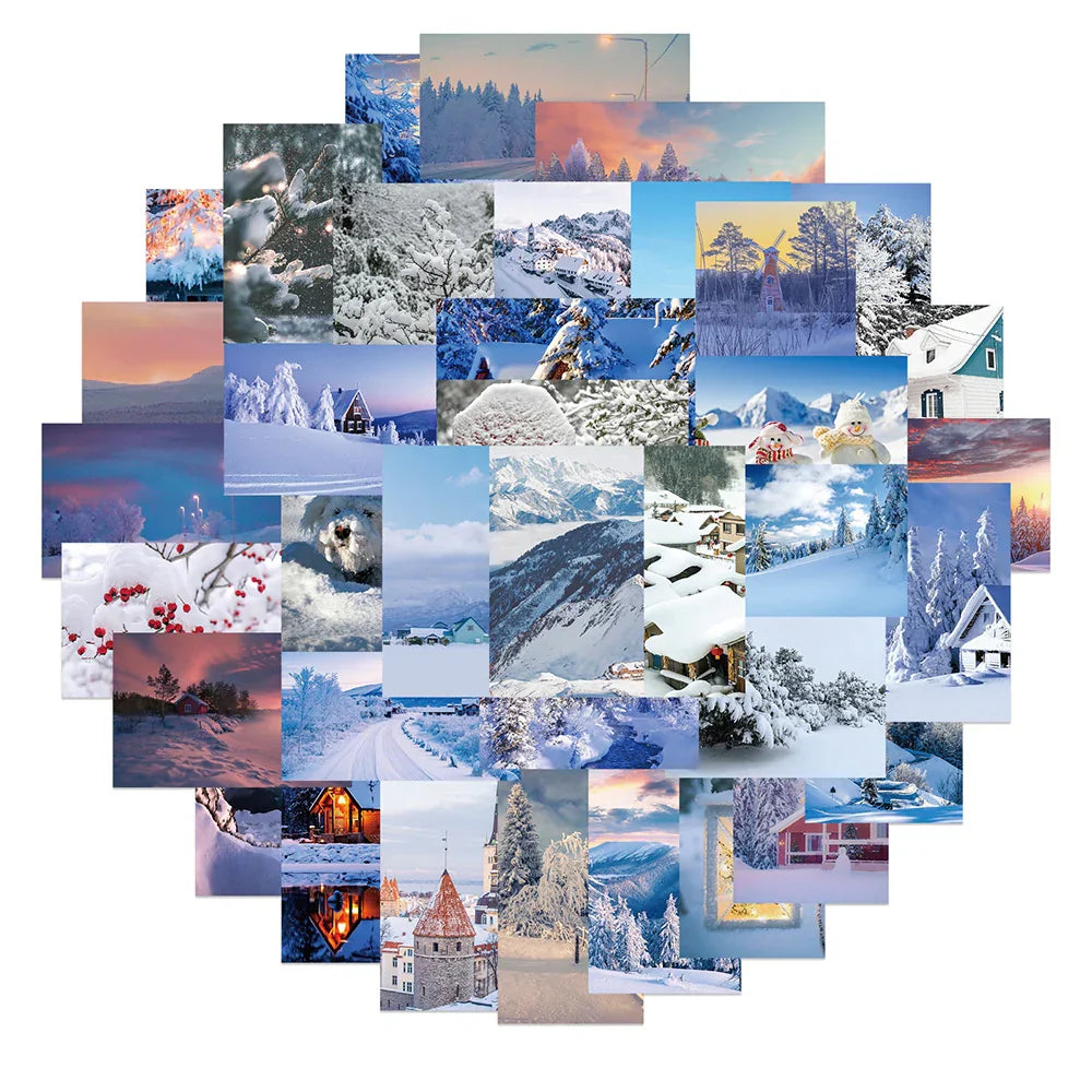 Winter Snow Scene Stickers - Aesthetic Landscape Decals for Laptop, Luggage, Phone, Scrapbook, Waterproof (Online Order Only)