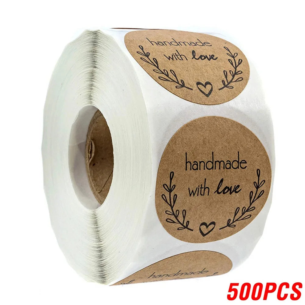 100-500pcs Black Handmade With Love 1 Inch Baking Label Wedding Sticker Party Label Decoration Envelope Seal Stationery Sticker (Online Order Only)