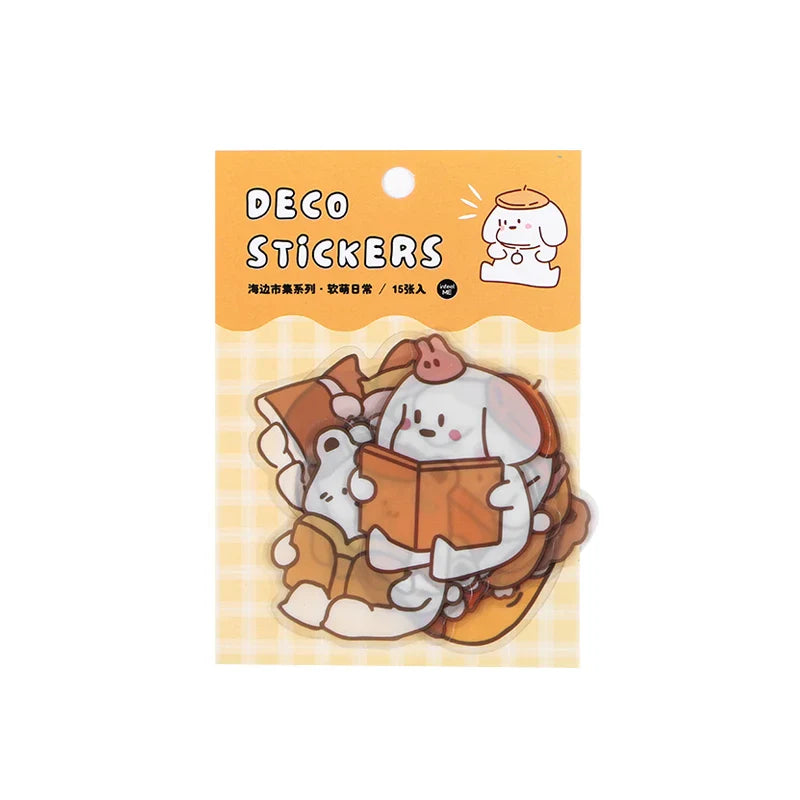 15Pcs/lot Cute Rabbit Bear Stickers PET Scrapbooking Stickers Decorative Ablum Diary For Children Stationery (ONLINE ORDER ONLY)