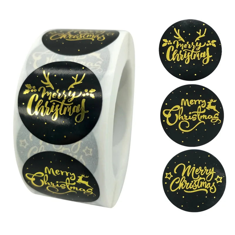 Rose Gold Merry Christmas Stickers Scrapbook 1inch 100-500pcs Sealing Label Stickers For Party DIY Packaging Stationery Stickers (ONLINE ORDER ONLY)