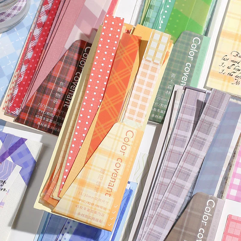 45Pcs/lot Retro Lattice wave point long stickers Scrapbooking Decorative Sticker DIY Diary Album Stick Label Kawaii Stationery (ONLINE ORDER ONLY)