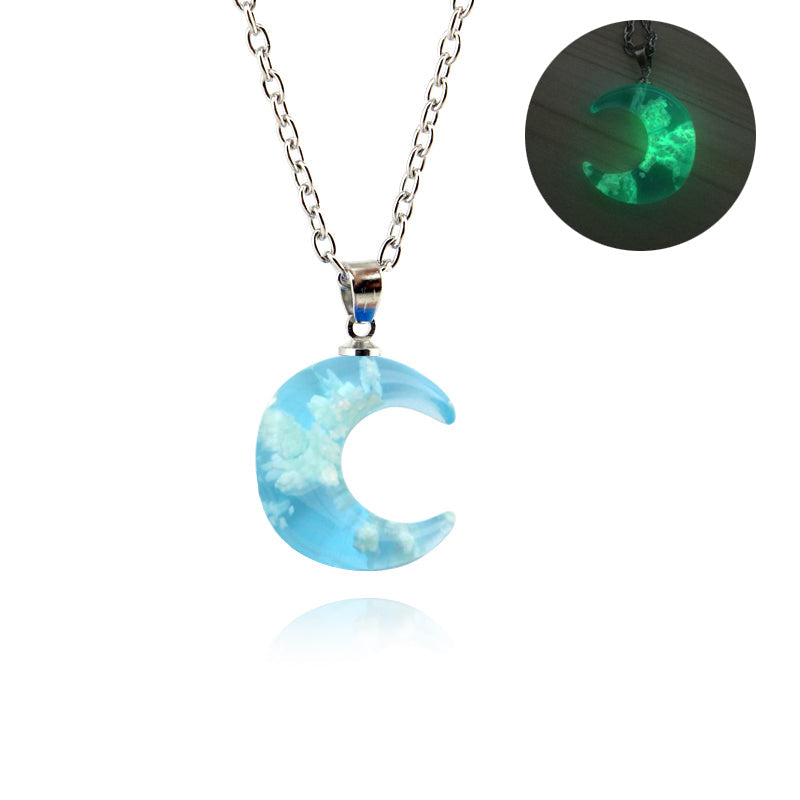 Cloudy Sky in Moon Blue Resin Sphere Necklace Pendant White Clouds (Online Only)
