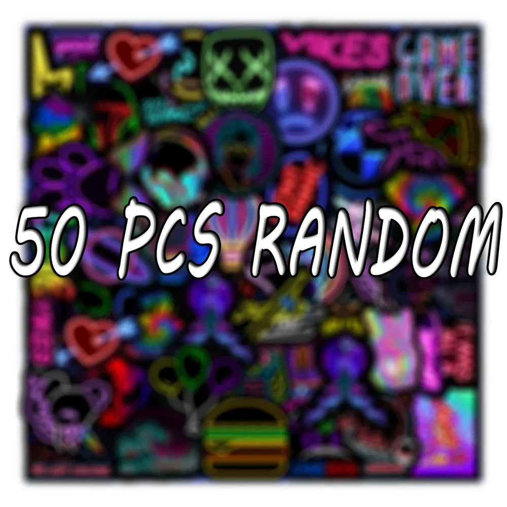 Cartoon Neon Light Graffiti Stickers for Car, Guitar, Motorcycle, Luggage, Suitcase, DIY Toy Decals (10/30/50PCS) (Online Order Only)