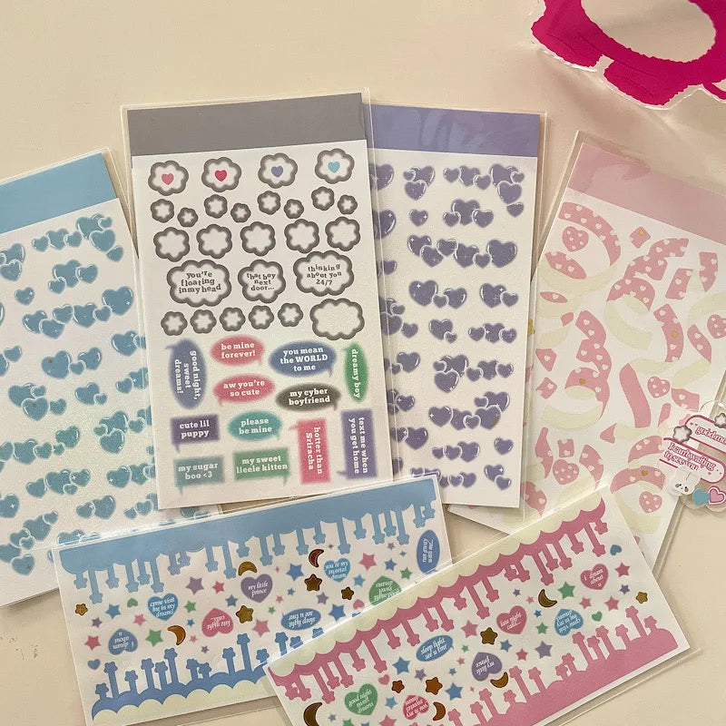 Korean ins Hot Stamping Love Ribbon Stickers Hand Account Decor DIY Collage Material Stationery Sticker Diary Album Decoration (ONLINE ORDER ONLY)