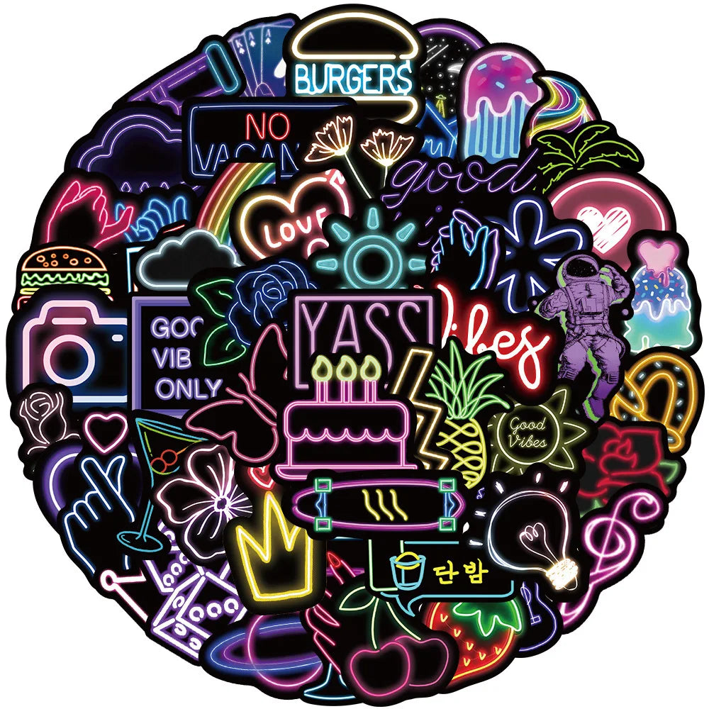 Neon Cartoon Graffiti Stickers Waterproof Decals for Car Bike Luggage Laptop (ONLINE ORDER ONLY)