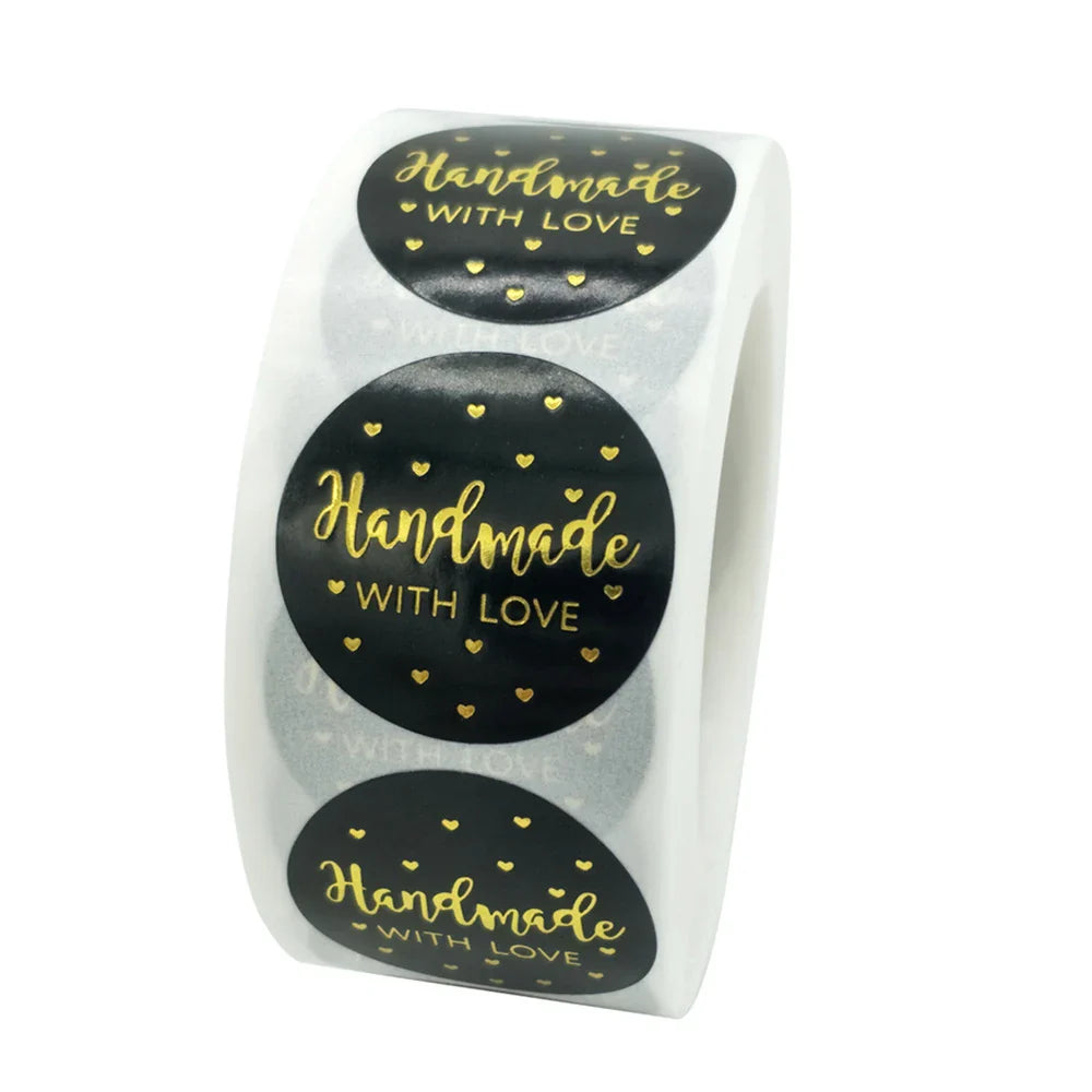 100-500pcs Black Handmade With Love 1 Inch Baking Label Wedding Sticker Party Label Decoration Envelope Seal Stationery Sticker (Online Order Only)