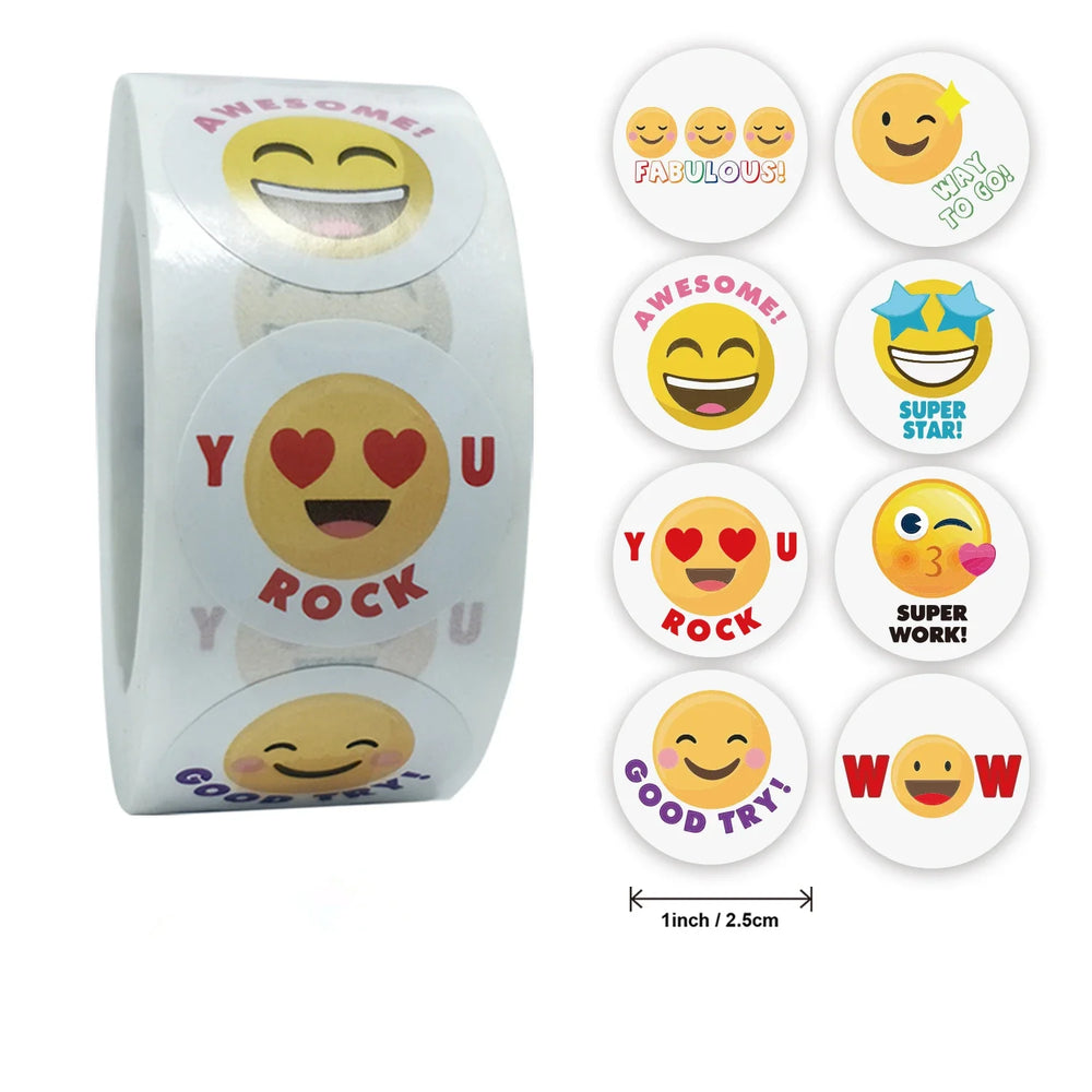 Smile Face Sticker 500 Pcs/roll For Kids Reward Sticker Yellow Dots Labels Happy Smile Face Expression Sticker Kids Toys (ONLINE ORDER ONLY)
