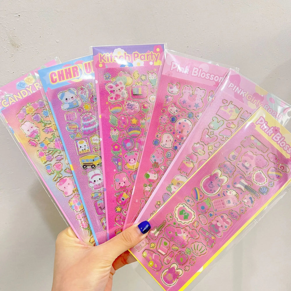 Korean Ins Kawaii Rabbit Bear Laser Sticker DIY Scrapbook Idol Card Album Stationery Happy Plan Decorative Stickers Art Supplies (ONLINE ORDER ONLY)