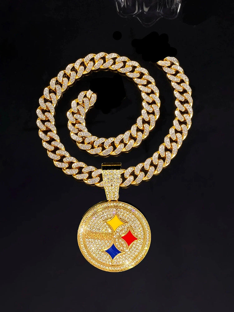 Sports Customized LOGO Pendant Necklace with Iced Out Cuban Chains for Football Fans Birthday Gifts (ONLINE ORDER ONLY)