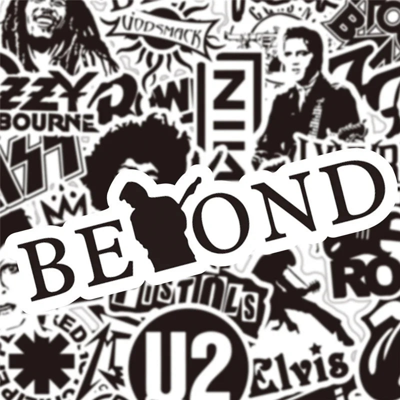 10/30/50PCS Cool Black and White Rock Band Logo Waterproof Stickers Decals Skateboard Guitar Motorcycle Phone Graffiti Sticker (ONLINE ORDER ONLY)
