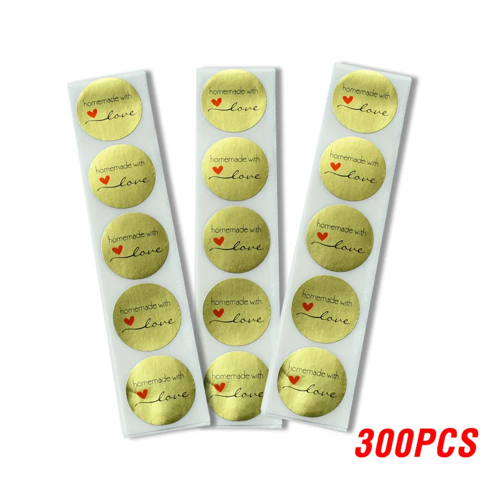 100-500pcs Black Handmade With Love 1 Inch Baking Label Wedding Sticker Party Label Decoration Envelope Seal Stationery Sticker (Online Order Only)