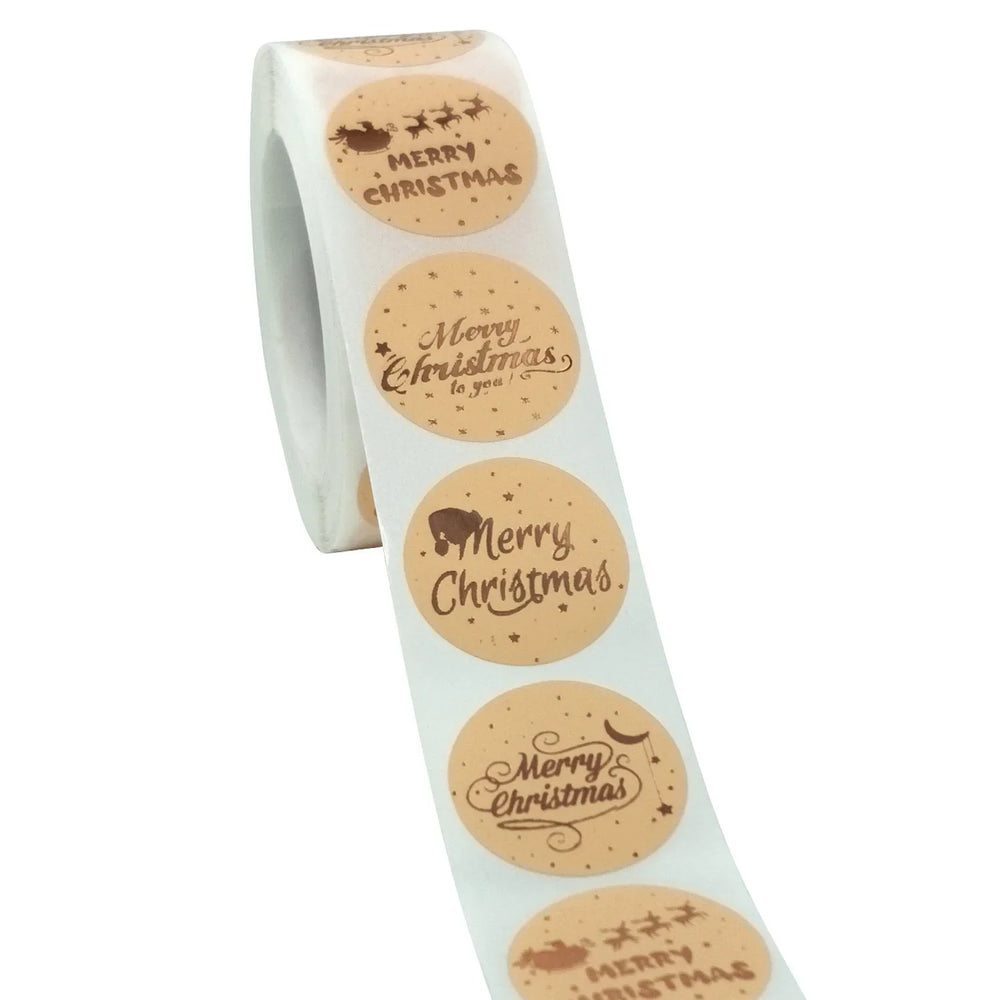 Rose Gold Merry Christmas Stickers Scrapbook 1inch 100-500pcs Sealing Label Stickers For Party DIY Packaging Stationery Stickers (ONLINE ORDER ONLY)