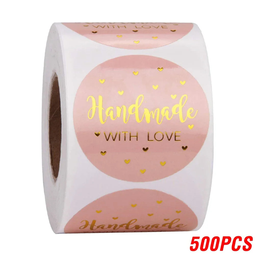 100-500pcs Black Handmade With Love 1 Inch Baking Label Wedding Sticker Party Label Decoration Envelope Seal Stationery Sticker (Online Order Only)