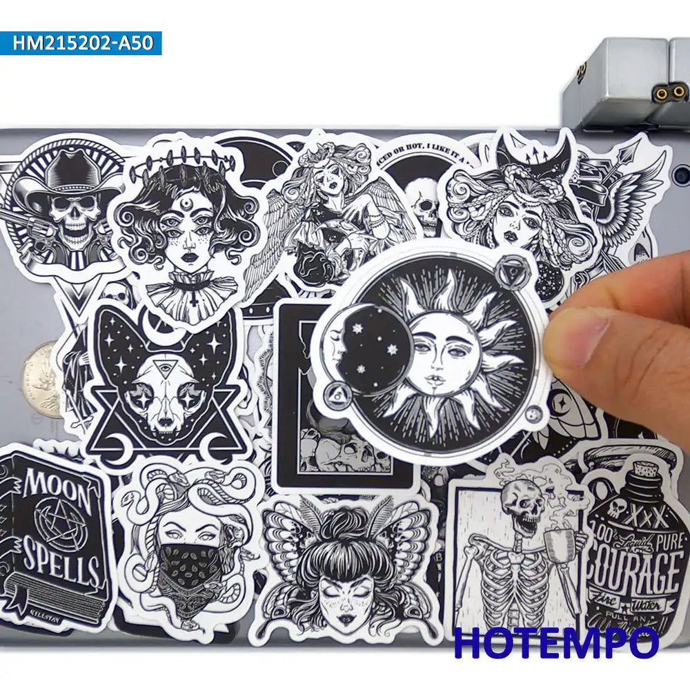 50Pieces Fantasy Art Decals Gothic Totem Witch Skull Demon Funny Stickers for Phone Luggage Guitar Car Motorcycle Laptop Sticker (ONLINE ORDER ONLY)
