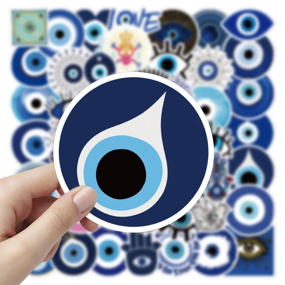 10/30/50pcs Cool Turkish Evil Eye Graffiti Stickers Aesthetic Cartoon Decals Kids Toy DIY Diary Laptop Luggage Phone Car Sticker (ONLINE ORDER ONLY)