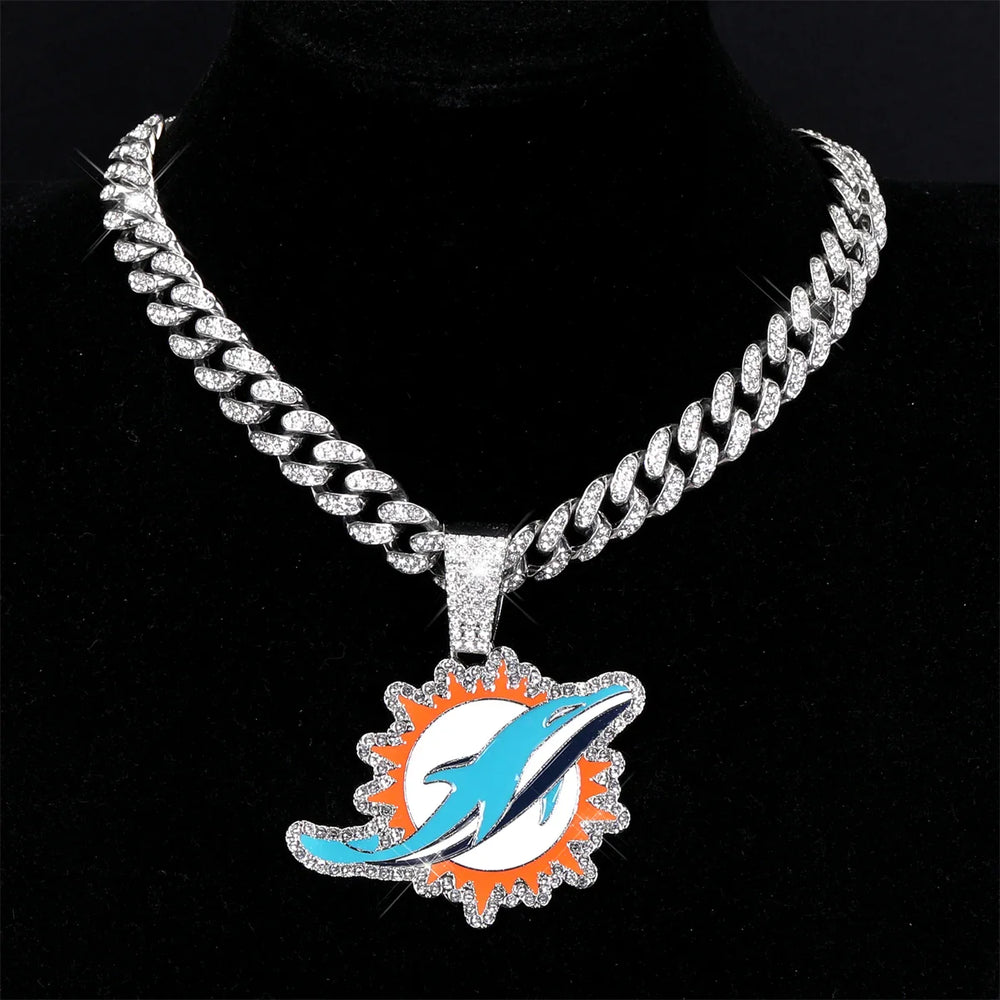 Sports Customized LOGO Pendant Necklace with Iced Out Cuban Chains for Football Fans Birthday Gifts (ONLINE ORDER ONLY)