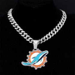 Sports Customized LOGO Pendant Necklace with Iced Out Cuban Chains for Football Fans Birthday Gifts (ONLINE ORDER ONLY)
