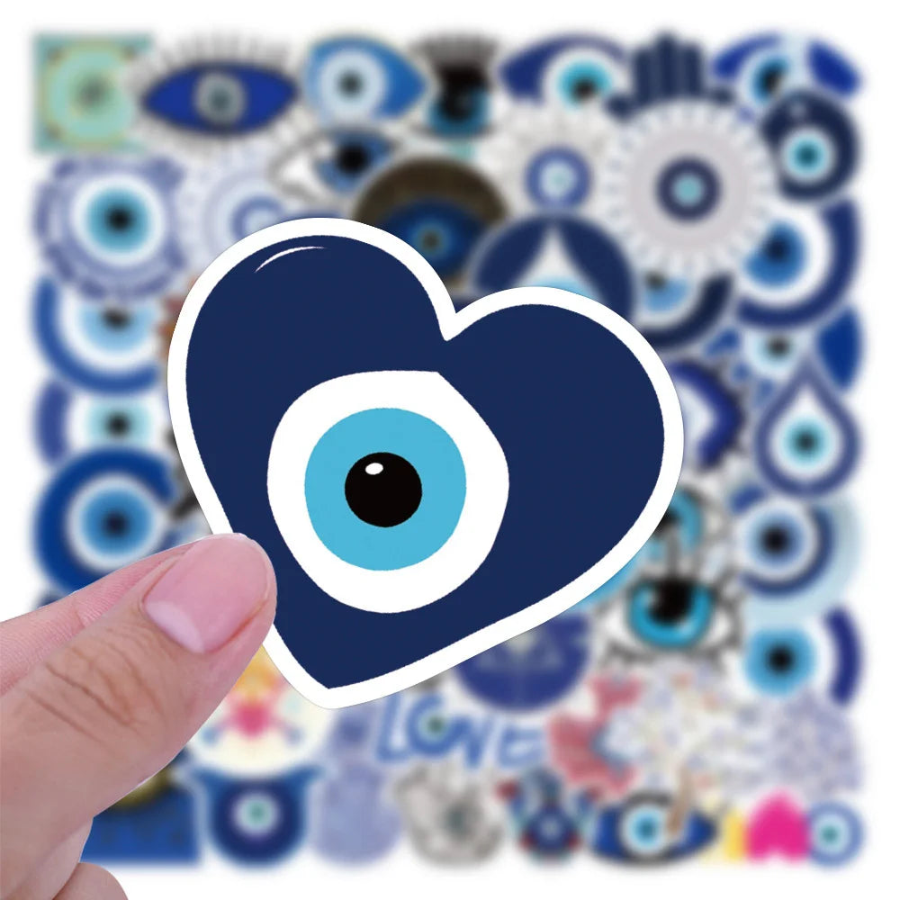 10/30/50pcs Cool Turkish Evil Eye Graffiti Stickers Aesthetic Cartoon Decals Kids Toy DIY Diary Laptop Luggage Phone Car Sticker (ONLINE ORDER ONLY)
