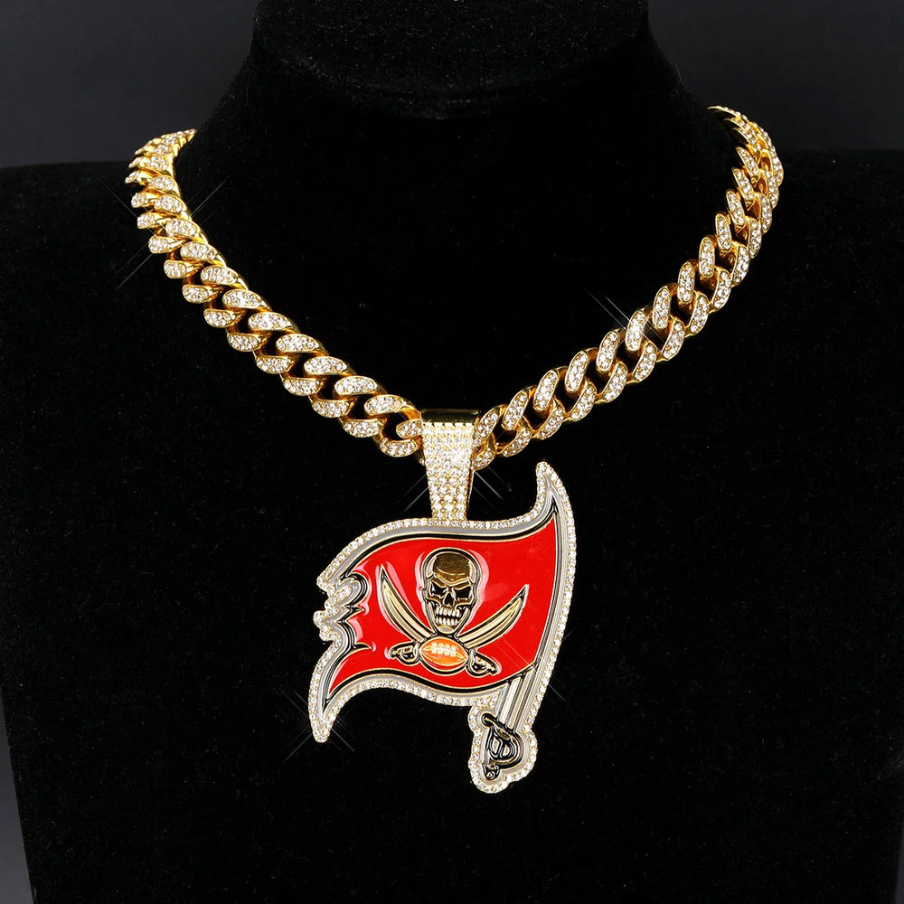 Sports Customized LOGO Pendant Necklace with Iced Out Cuban Chains for Football Fans Birthday Gifts (ONLINE ORDER ONLY)
