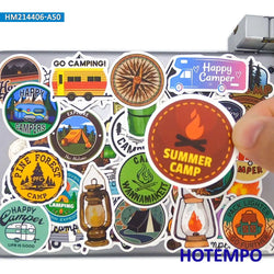 50Pieces Camper Stickers Go Camping Explore Wild Hike Outdoor Travel for Phone Scrapbook Luggage Bike Skateboard Laptop Sticker (Online Order Only)