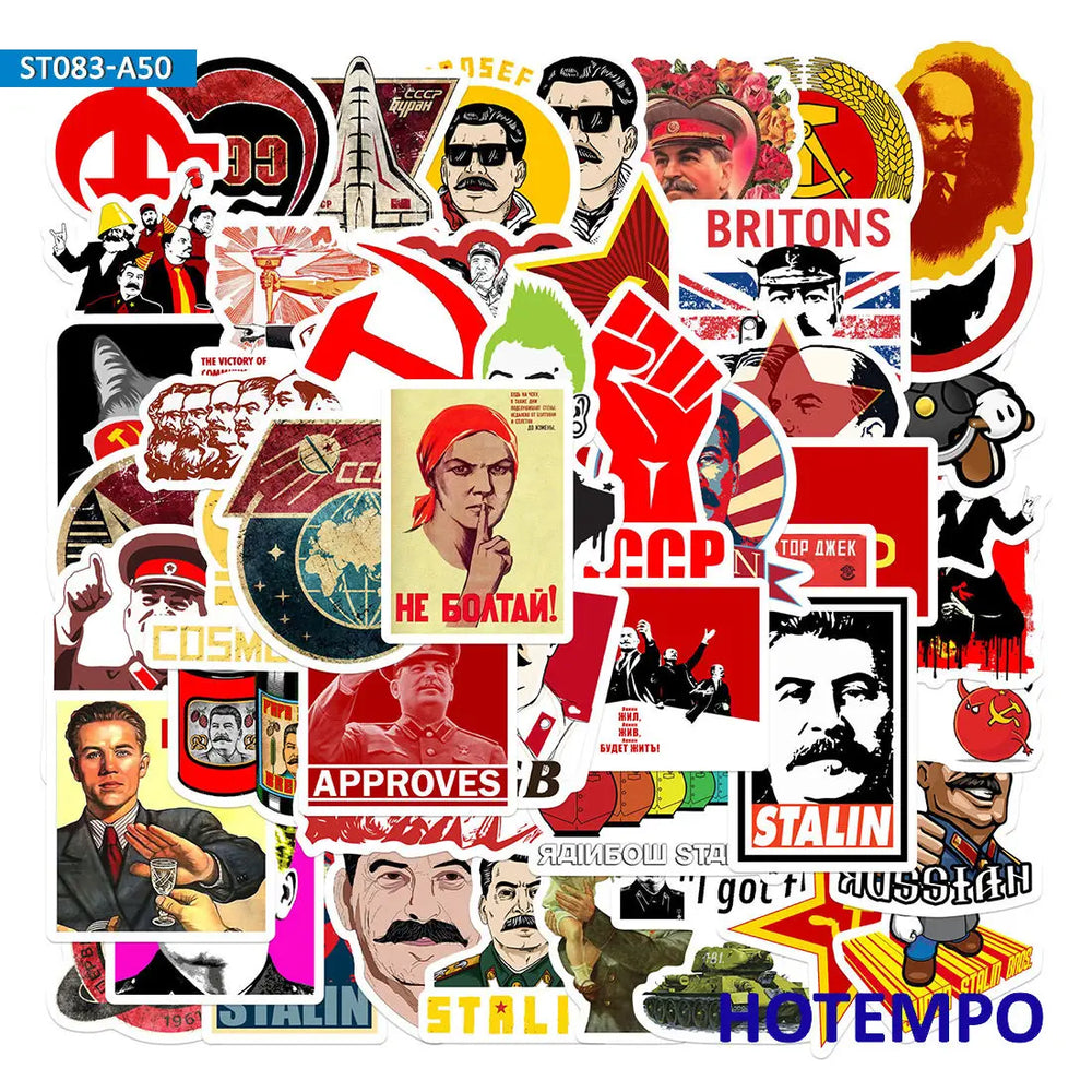 50Pieces Russia Stalin USSR CCCP Mixed Art Retro Slogan Stickers for Phone Scrapbook Luggage Car Motorcycle Laptop Sticker Toys (ONLINE ORDER ONLY)