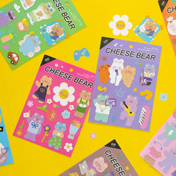 Kawaii Cheese Bear Stickers Scrapbooking Decorative Sticker Korean DIY Diary Album Stick Label School Stationery (Online Order Only)