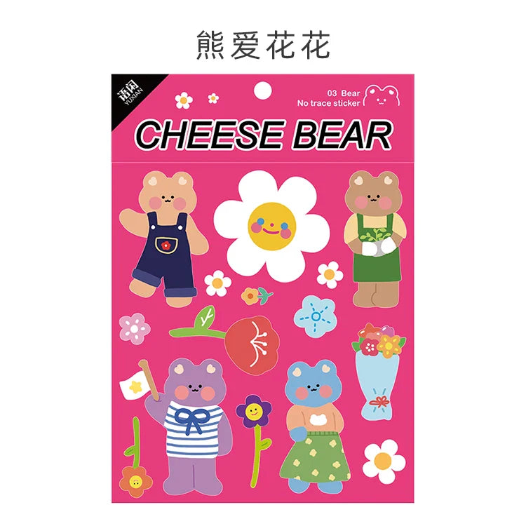 Kawaii Cheese Bear Stickers Scrapbooking Decorative Sticker Korean DIY Diary Album Stick Label School Stationery (Online Order Only)