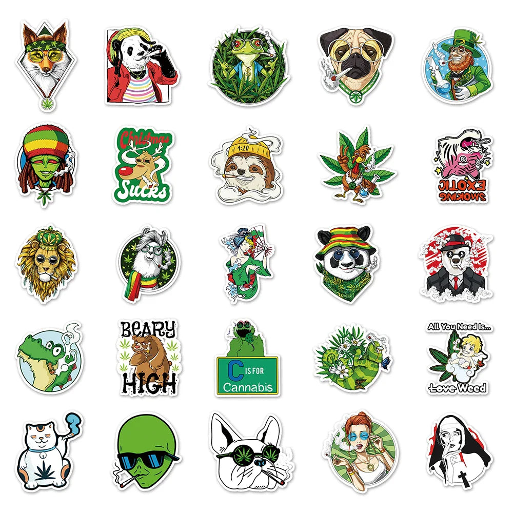 10/30/50/100PCS Funny Leaves Character Smoking Waterproof Stickers Graffiti Decals Motorcycle Laptop Guitar Phone Cool Sticker (ONLINE ORDER ONLY)