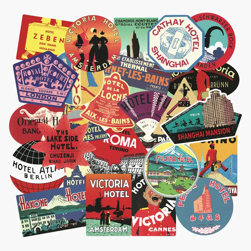 Rimowa Travel Stickers Set: 56pcs Retro Hotel Graffiti for Luggage, Laptop, Skateboard, Gifts (ONLINE ORDER ONLY)