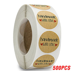 100-500pcs Black Handmade With Love 1 Inch Baking Label Wedding Sticker Party Label Decoration Envelope Seal Stationery Sticker (Online Order Only)