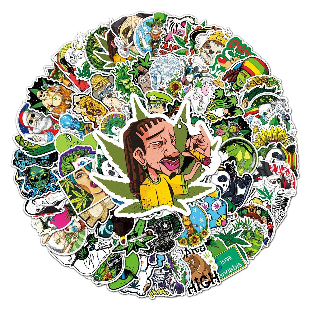 10/30/50/100PCS Funny Leaves Character Smoking Waterproof Stickers Graffiti Decals Motorcycle Laptop Guitar Phone Cool Sticker (ONLINE ORDER ONLY)