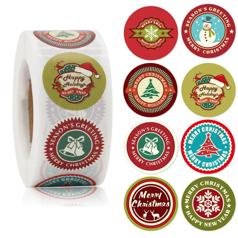 500pcs Merry Christmas Stickers Roll Round Holiday Label Stickers Christmas Envelope Stickers for Cards, Presents, Bag,Gift Box (ONLINE ORDER ONLY)